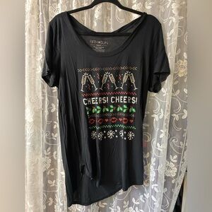 Christmas top Fifth Sun Black Cheers Festive Women's Tee size medium